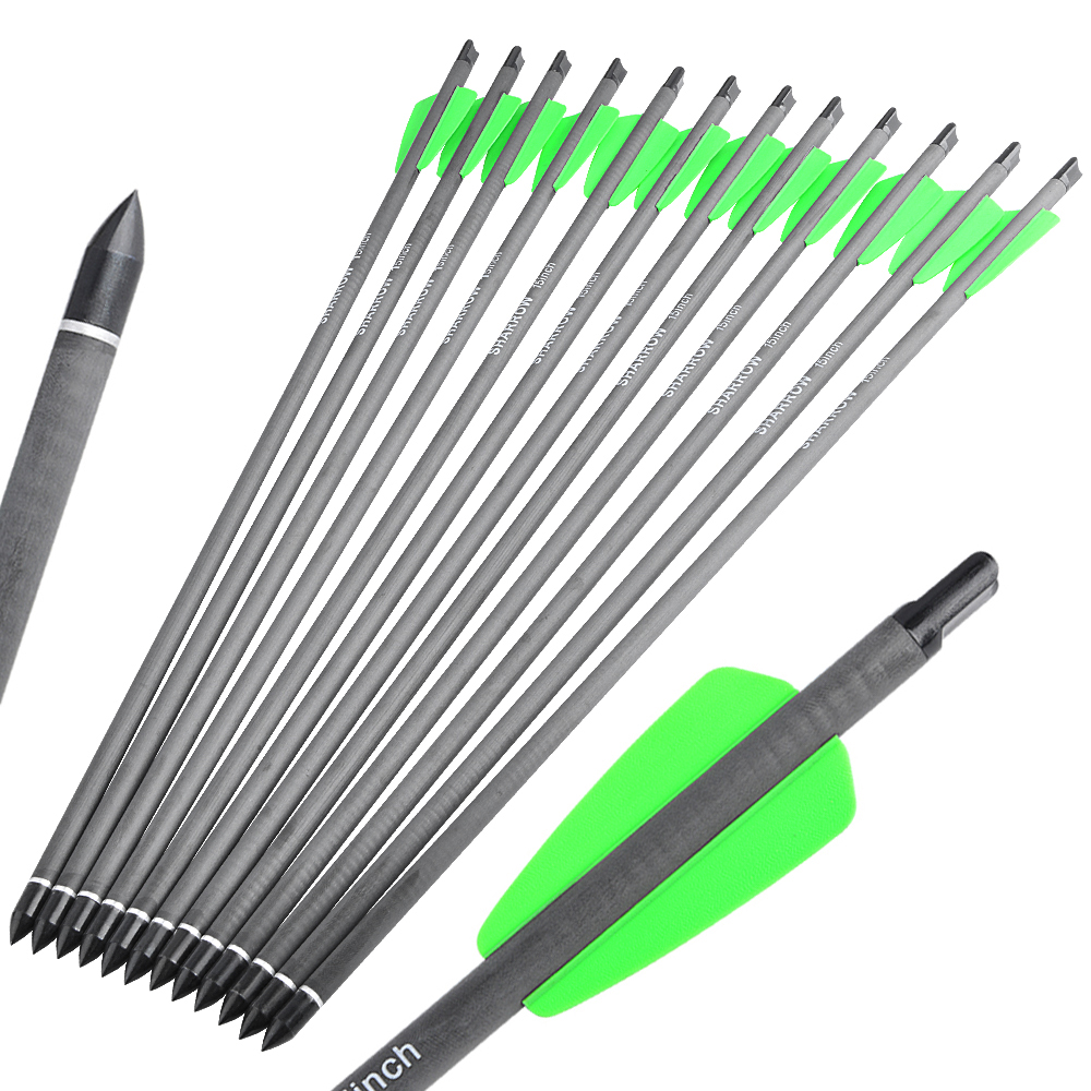 SHARROW Green Short Carbon Arrows 12pcs 15" 100gr