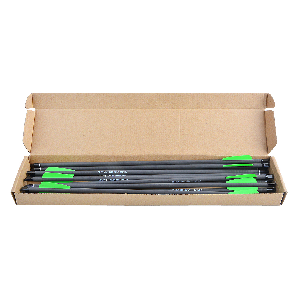 SHARROW Green Short Carbon Arrows 12pcs 15" 100gr