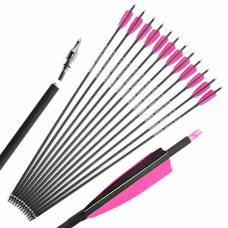 500spine 30" Orange/White Feather Carbon Arrows 12pcs 100gr