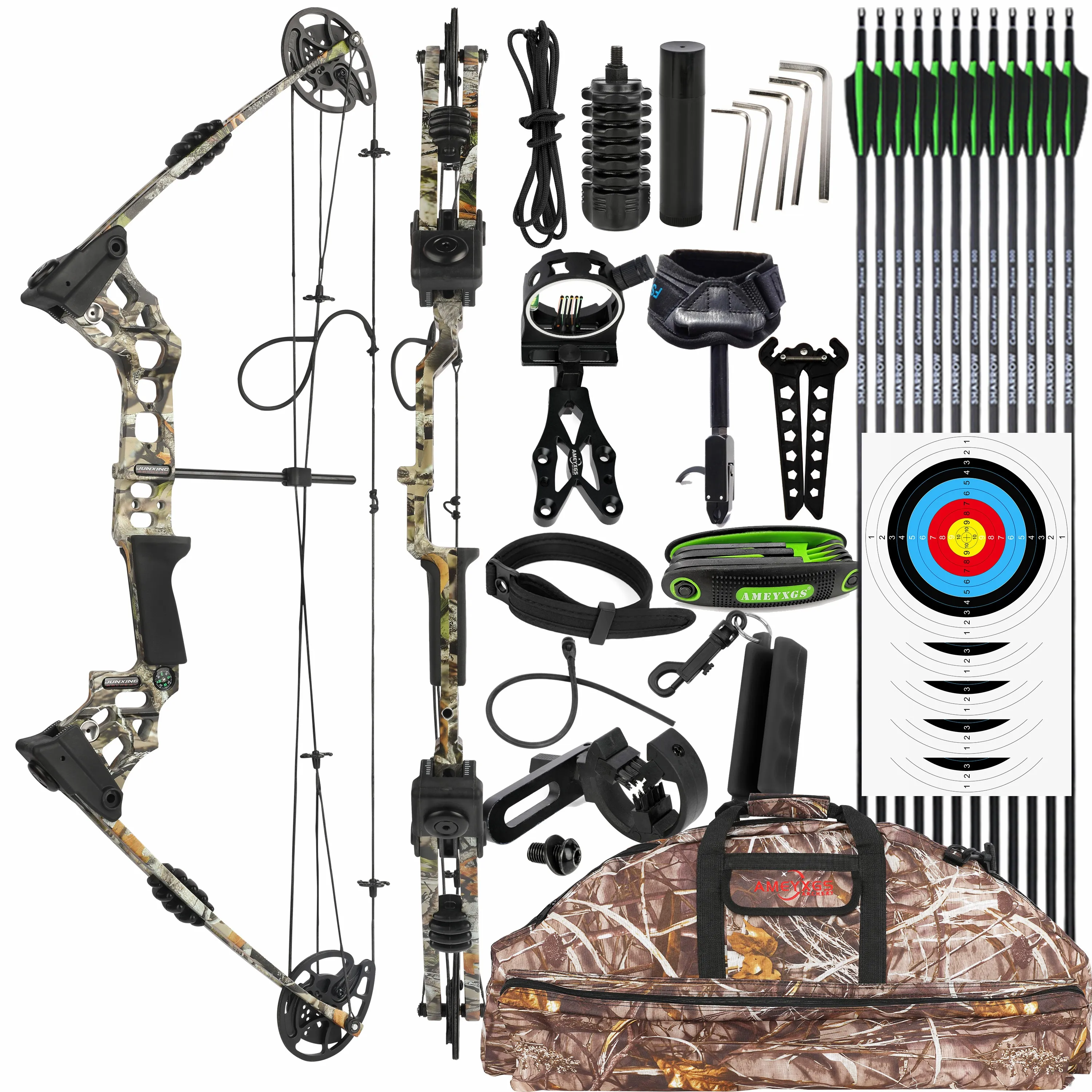 JUNXING X8 Archery Compound Bow (20-70 lbs) Black Camo Hunting Shooting