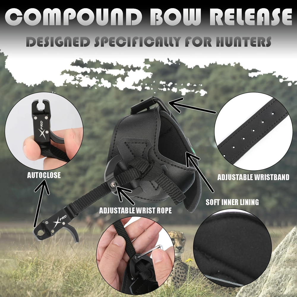 Automatic Jaw Closure Bow Release  3.0Oz Lightweight Archery Release Aids, Adjustable Jaws Sensitivity & Leather Wristband Wrist Guards, for Compound Bow