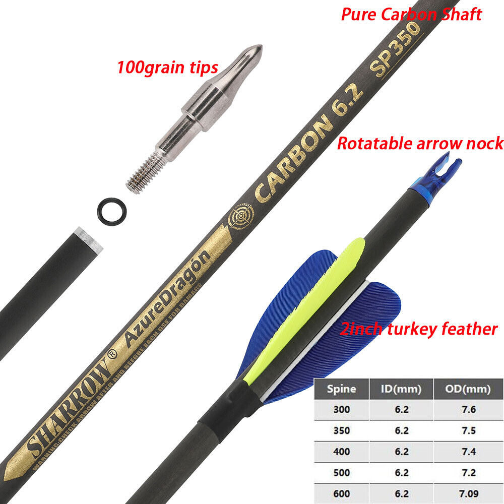 30" Pure Carbon Arrow SP300-600 Archery 2" Feather Recurve Compound Bow Hunting