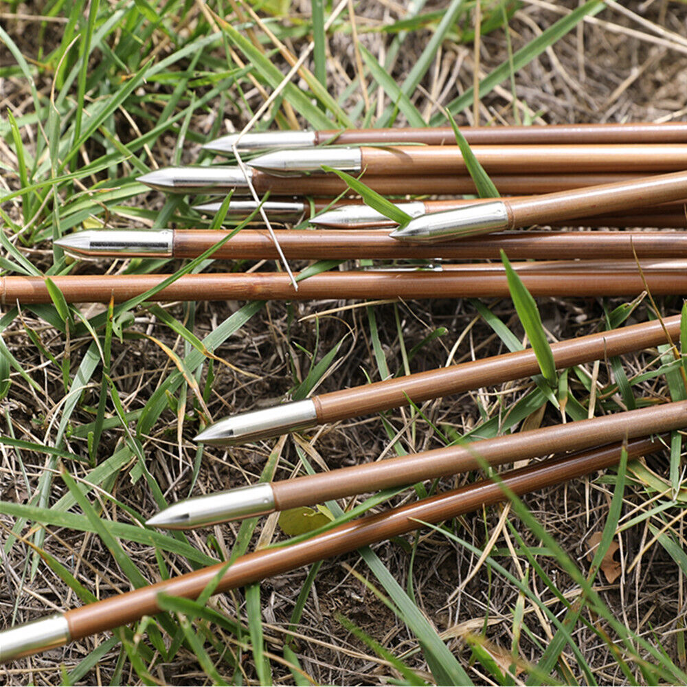 12pcs 33'' Archery Bamboo Arrow 4 Feather Longbow Traditional Recurve Bow Tips Hunting