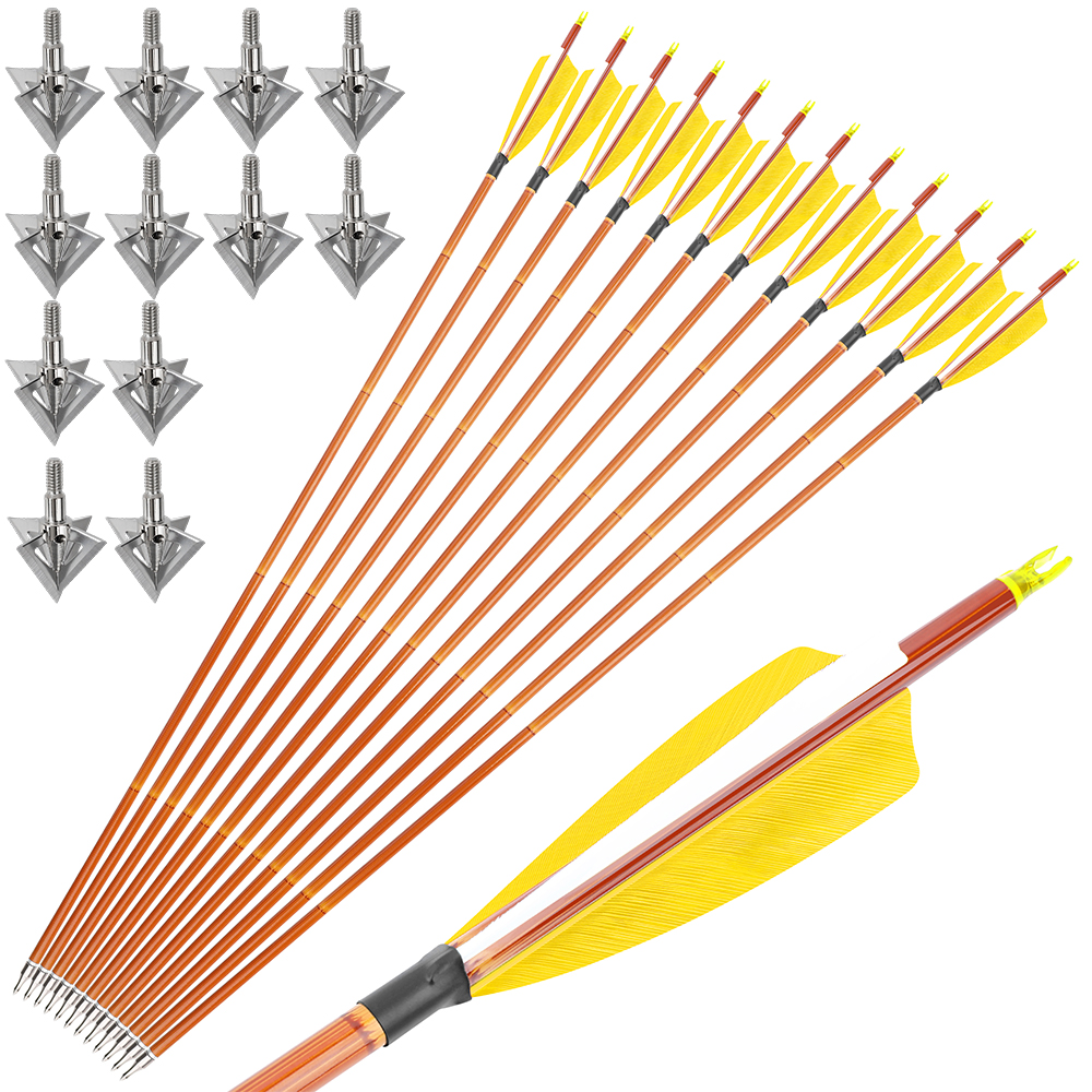 12pcs 30" Spine 500 Bamboo Pattern Mixed Carbon Arrows with 12 Bonus Cross-Star Arrowheads – 7 Color Varieties