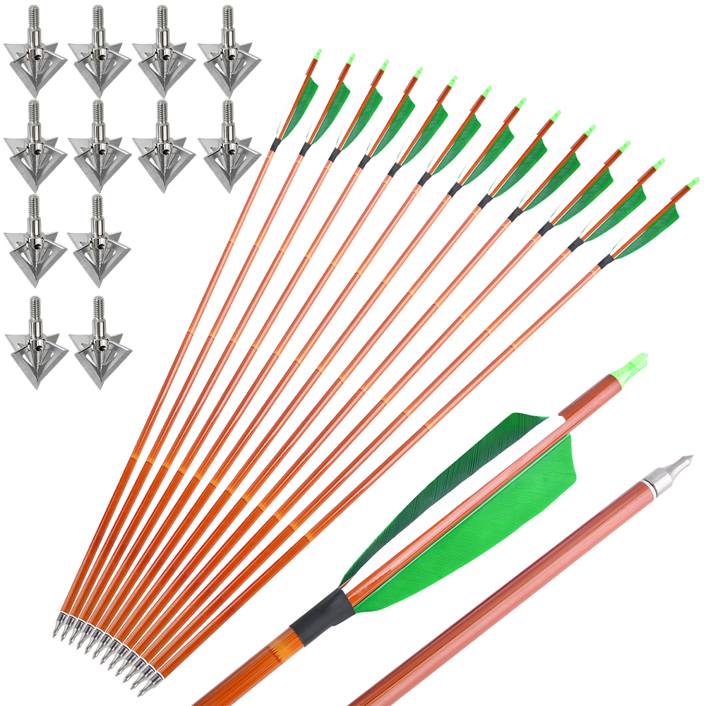 12pcs 30" Spine 500 Bamboo Pattern Mixed Carbon Arrows with 12 Bonus Cross-Star Arrowheads – 7 Color Varieties