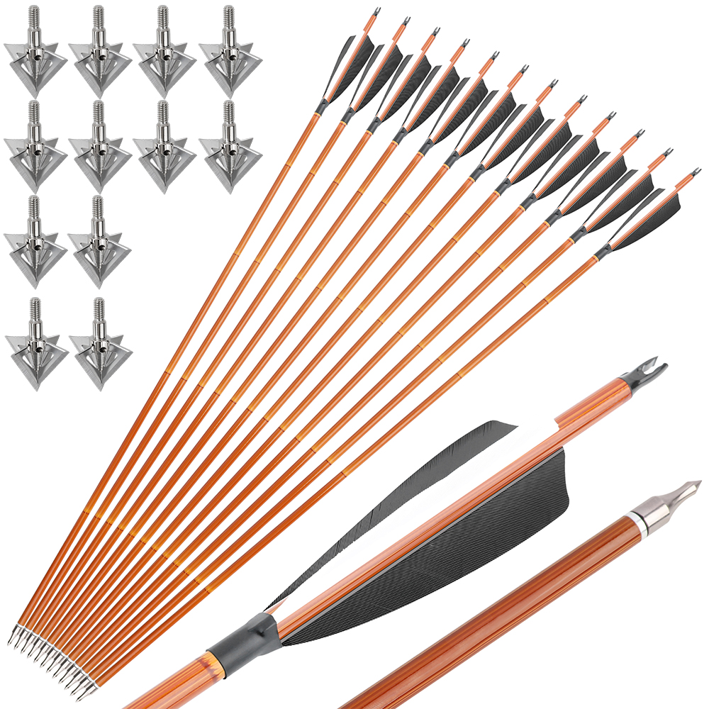 12pcs 30" Spine 500 Bamboo Pattern Mixed Carbon Arrows with 12 Bonus Cross-Star Arrowheads – 7 Color Varieties