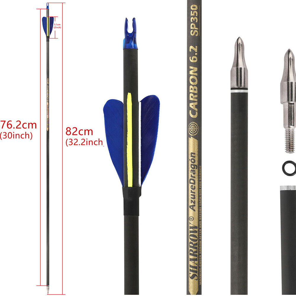 30" Pure Carbon Arrow SP300-600 Archery 2" Feather Recurve Compound Bow Hunting