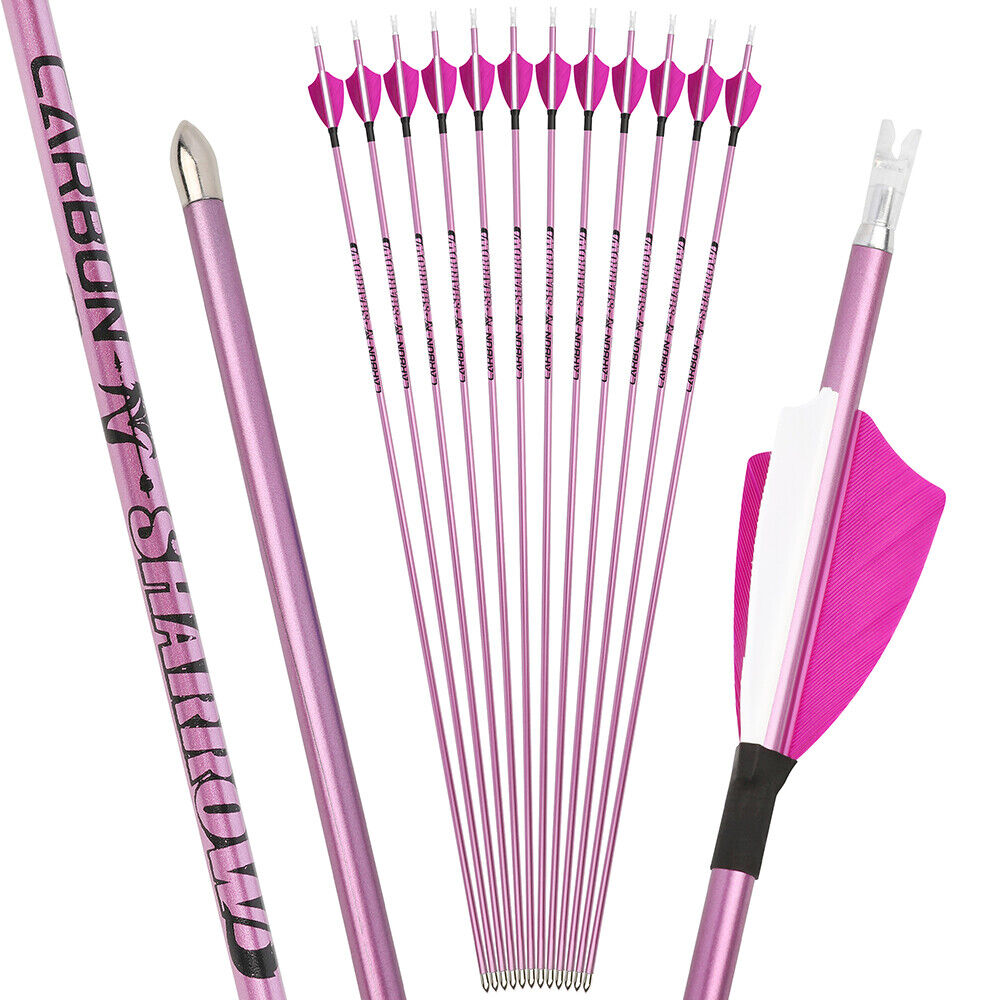 12pcs 31" Pure Carbon Arrows SP400-1000 Feathers Archery Bow id4.2mm Hunting Target Shooting