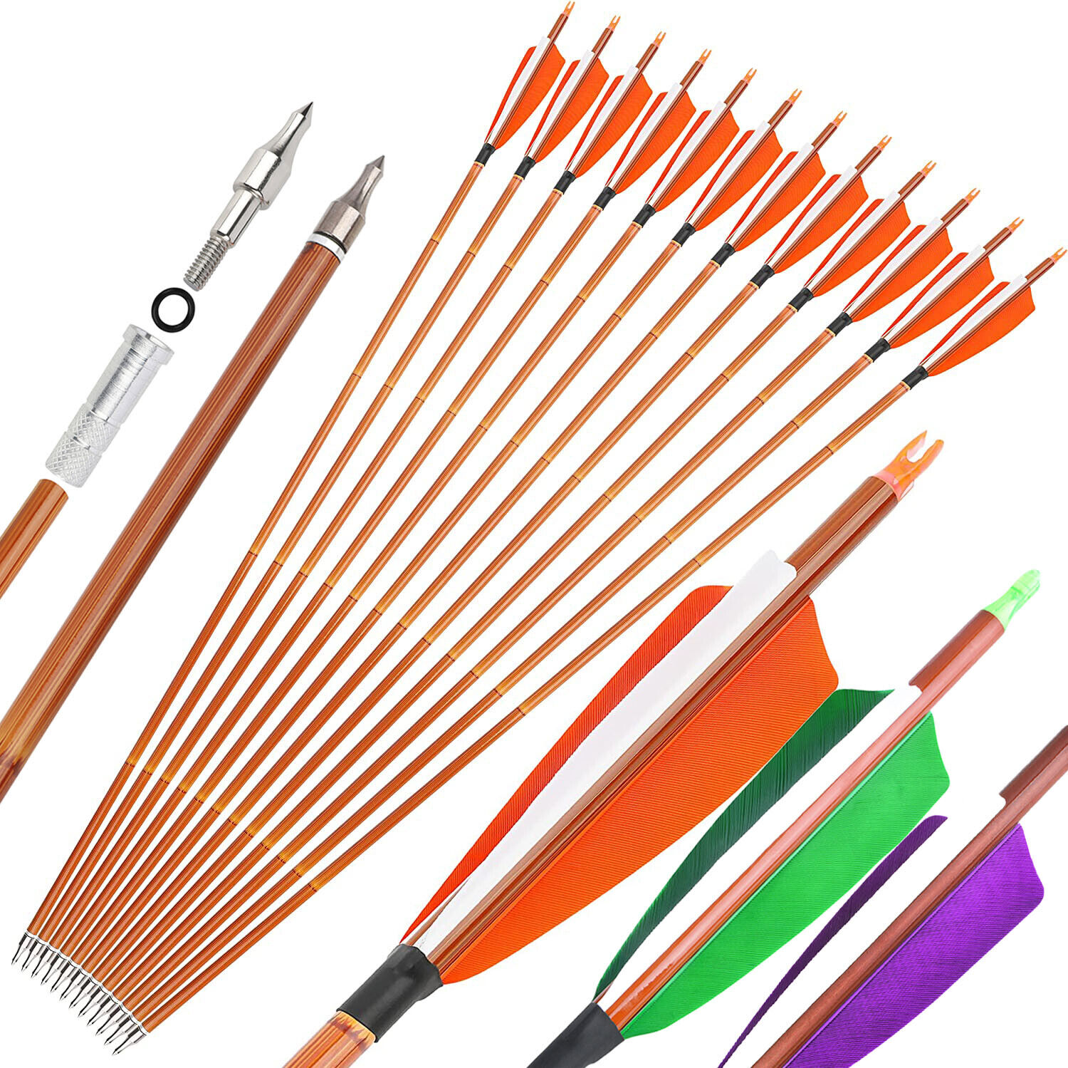 12pcs Archery 30" Carbon Arrows 4" Feathers SP500 Compound Recurve Bow Target Hunting
