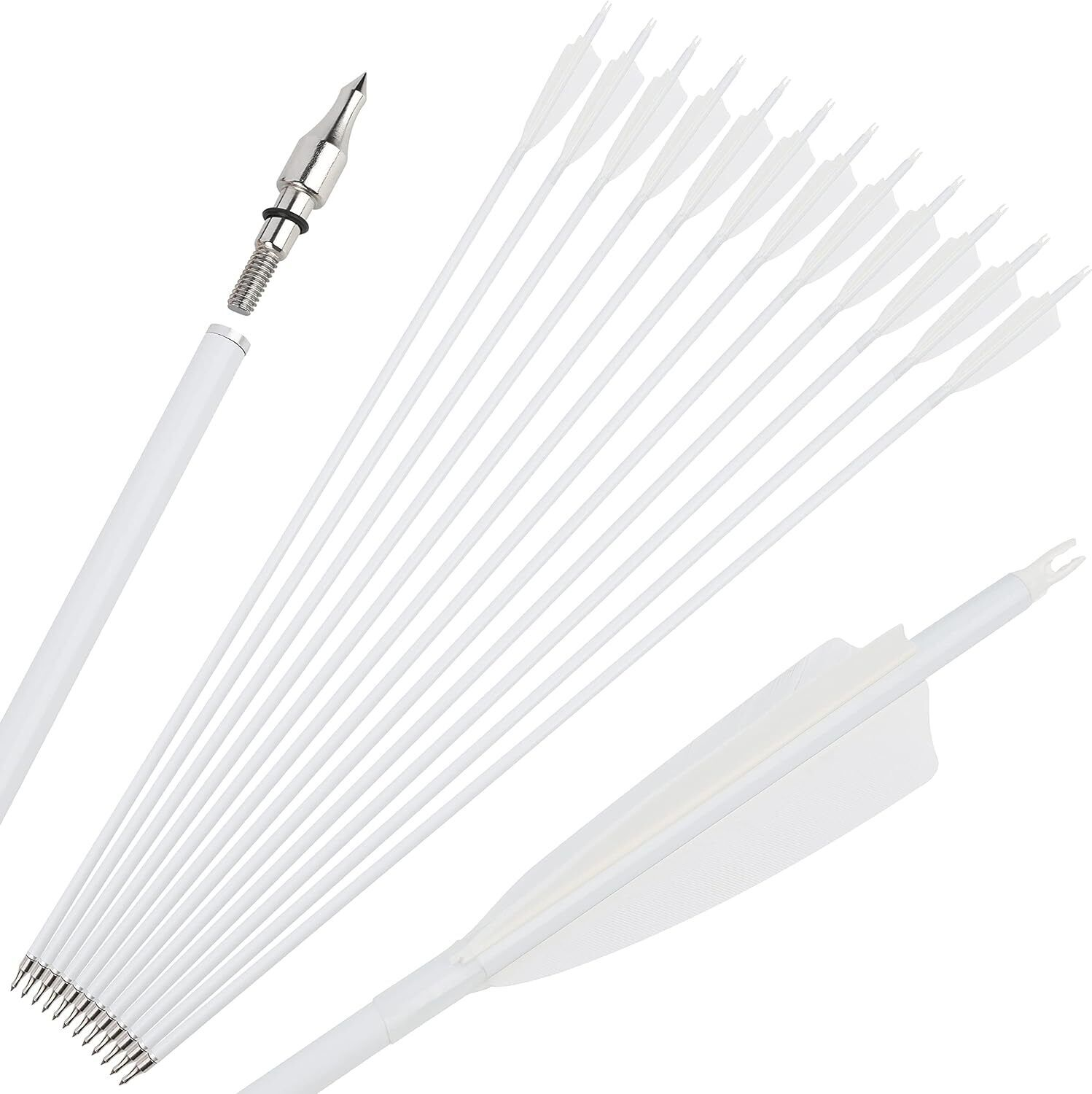 12pcs 30" Mixed Carbon Arrows Archery 4" Turkey Feather SP600 Arrowhead Bow Shooting Hunting