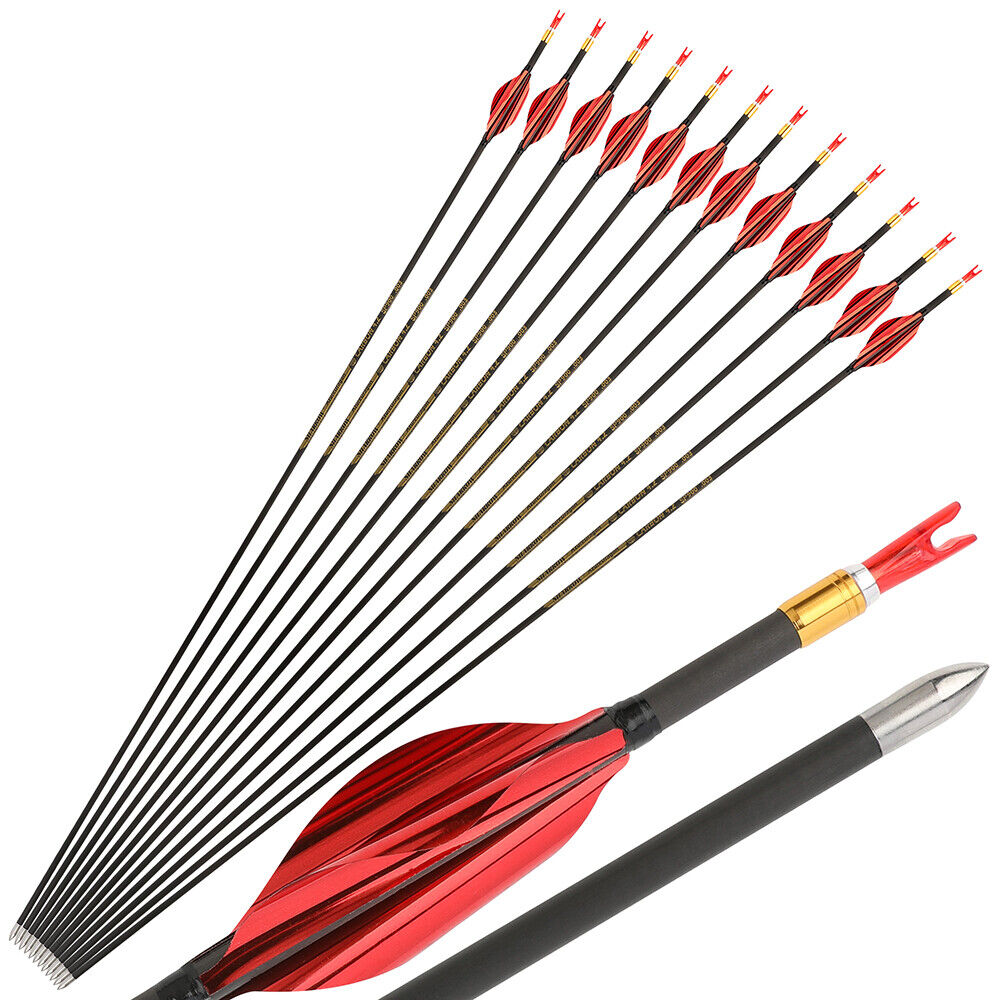 12pcs 31" Pure Carbon Arrow SP700-1000 Archery Spin Wing Vane Compound Bow Shoot .001"