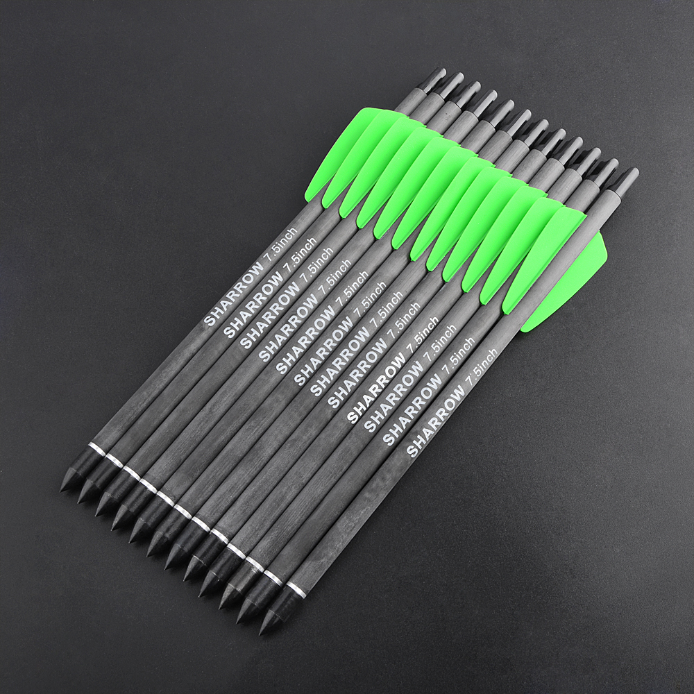 SHARROW Green Short Carbon Arrows 12pcs 15" 100gr