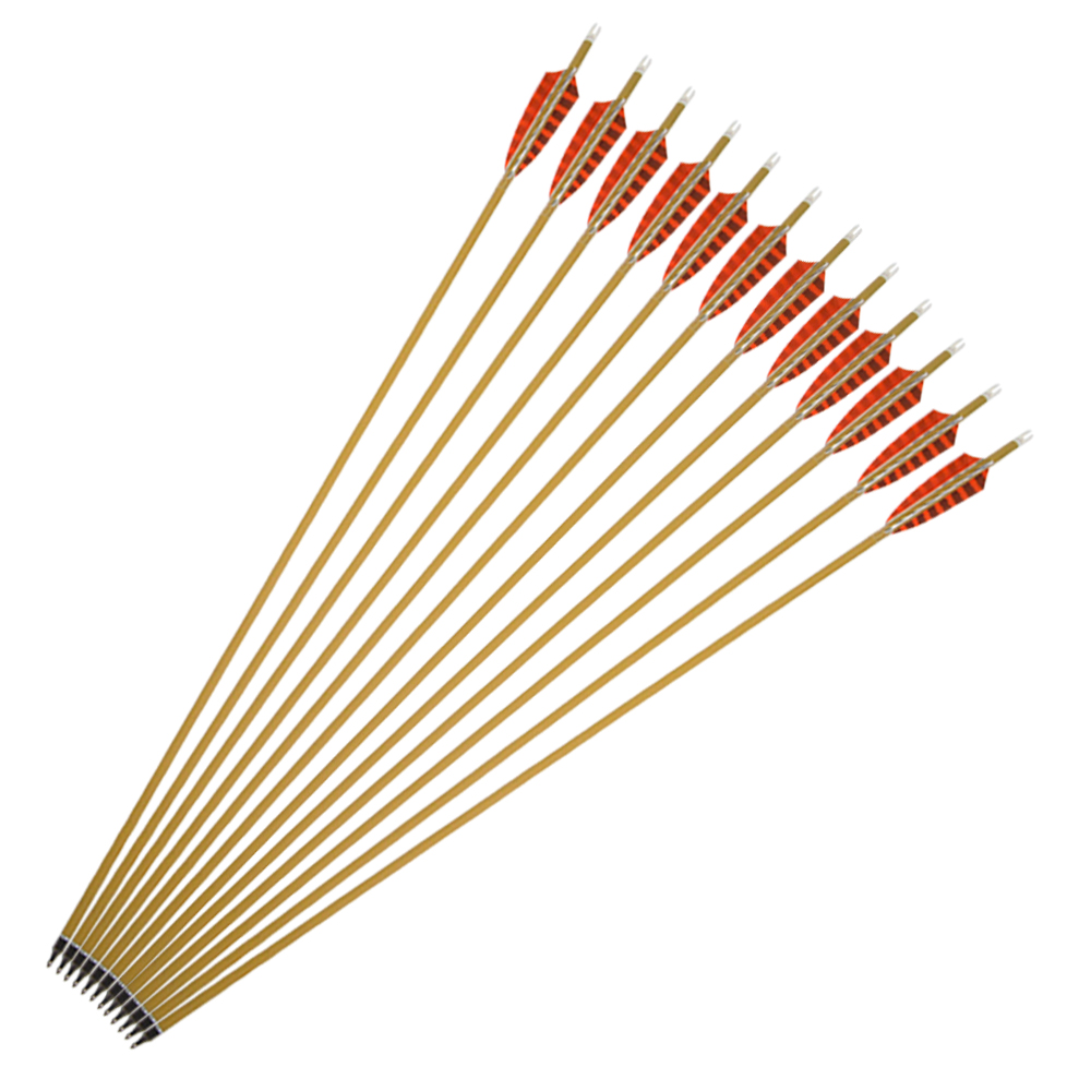 6/12 pcs 4" Real Feather Yellow Shaft Carbon Arrows Spine 500