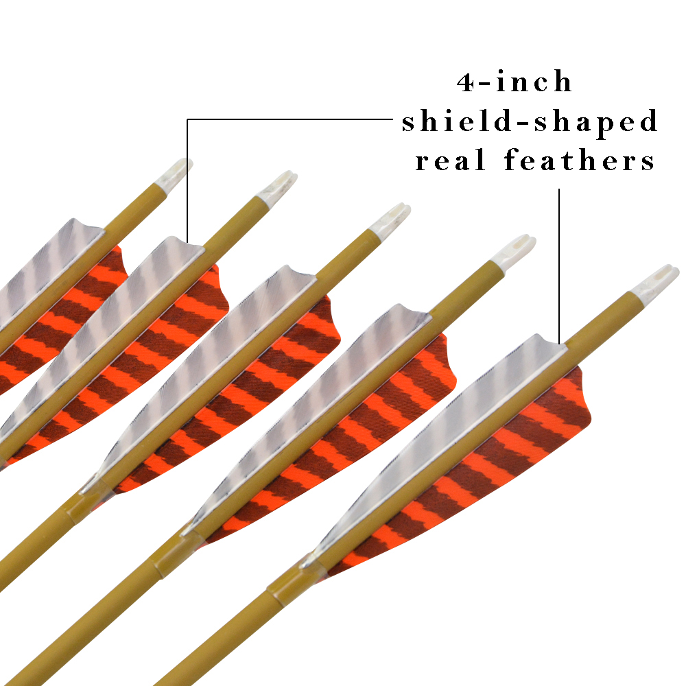 6/12 pcs 4" Real Feather Yellow Shaft Carbon Arrows Spine 500