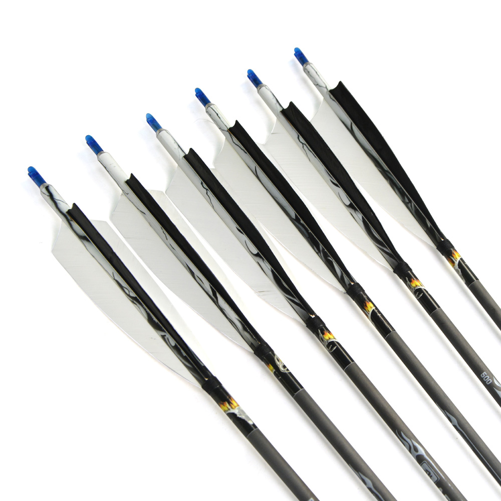 6pcs AF 500 Spine Pure Carbon Arrows – 23g with Steel Tip