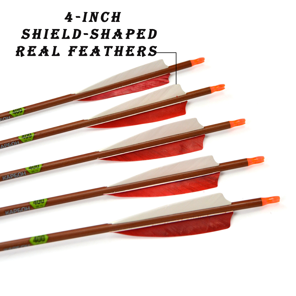 Pure Carbon Wood Grain Arrow 400 Spine 4" Feather 79.5cm