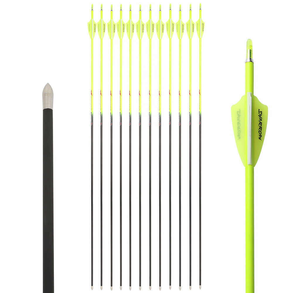 12pcs 32" 24T Pure Carbon Arrows Archery SP400-1000 Vanes ID4.2MM Recurve Bow Shooting