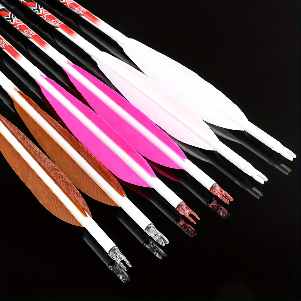  12pcs 32 Inch Pure Carbon Arrow 5 Inch Feather SP300-400 Reverse Curved Composite 