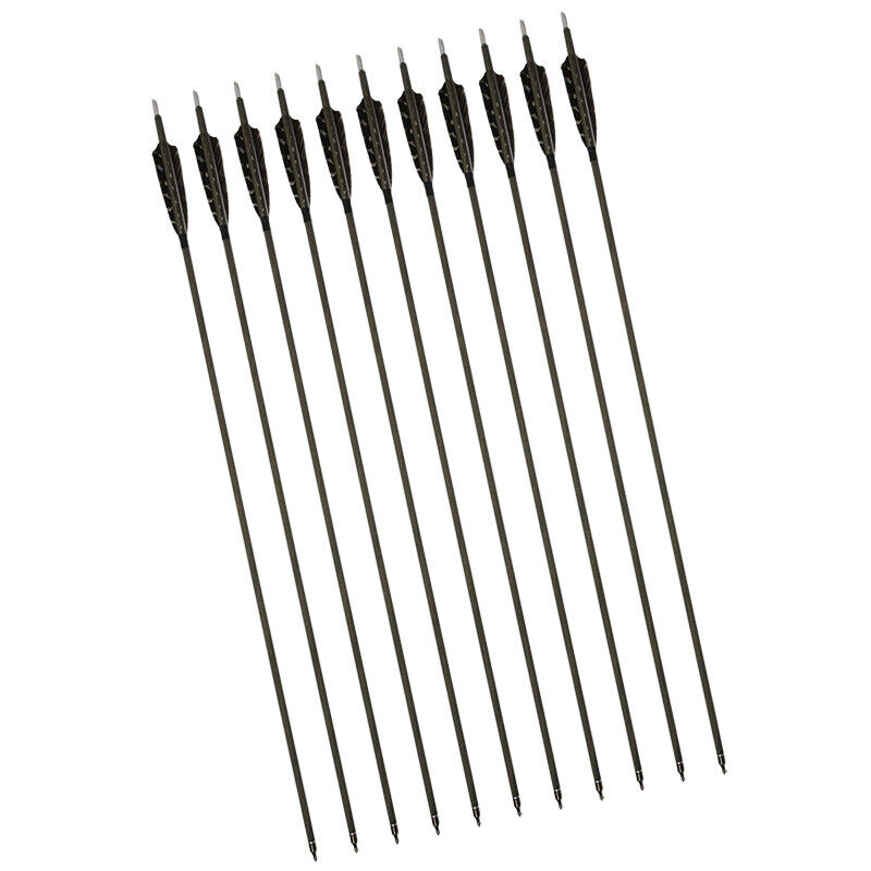 12pcs 30" Archery Pure Carbon Arrows SP350 Wood Skin Shaft Feathers Bow Target Hunting