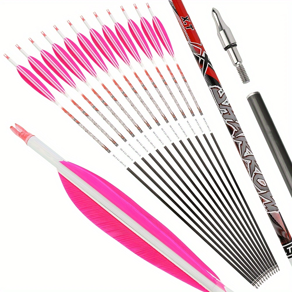  12pcs 32 Inch Pure Carbon Arrow 5 Inch Feather SP300-400 Reverse Curved Composite 