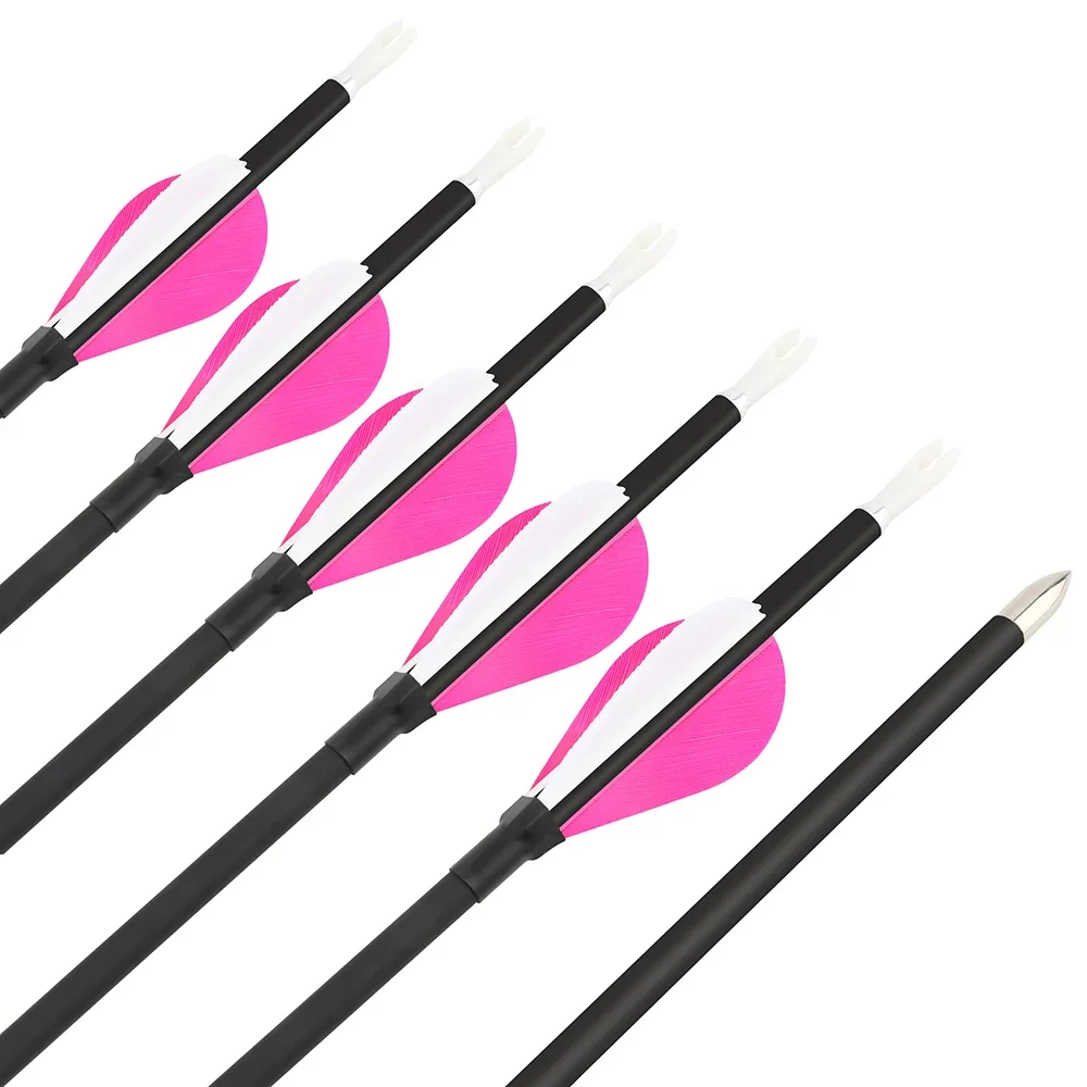 12pcs Archery Pure Carbon Arrows Water-drop Turkey Feather ID 4.2mm Spine 700/800/900/1000 for Bow Shooting Hunting Training