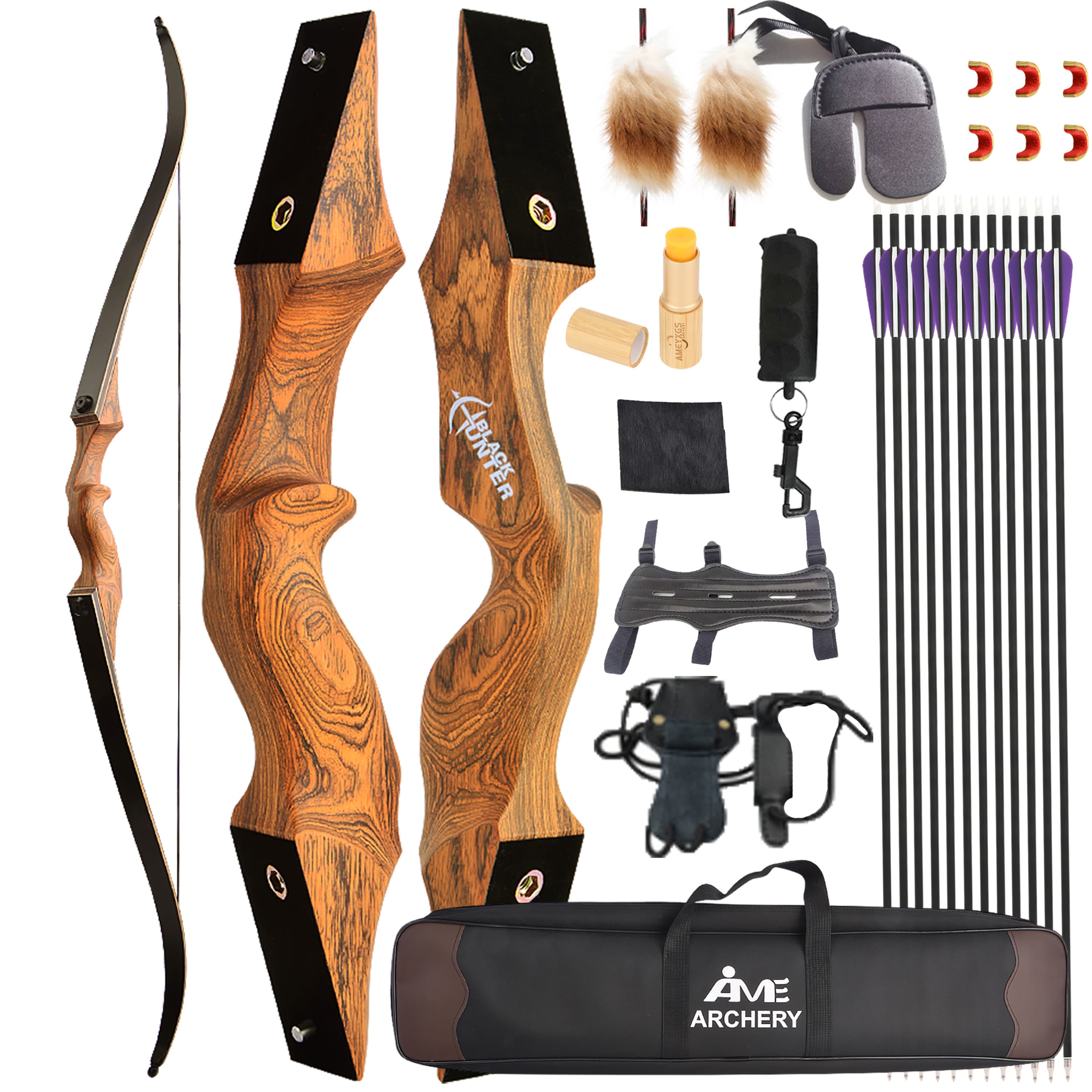 BLACK HUNTER 60" Takedown Recurve Bow 40/60 lbs with Dyneema String & Accessories