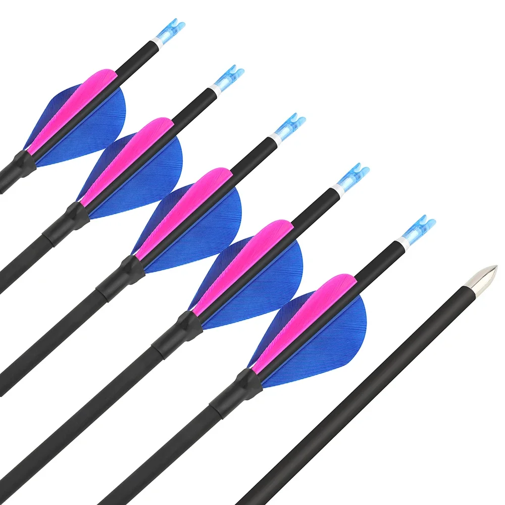 12pcs Archery Pure Carbon Arrows Water-drop Turkey Feather ID 4.2mm Spine 700/800/900/1000 for Bow Shooting Hunting Training
