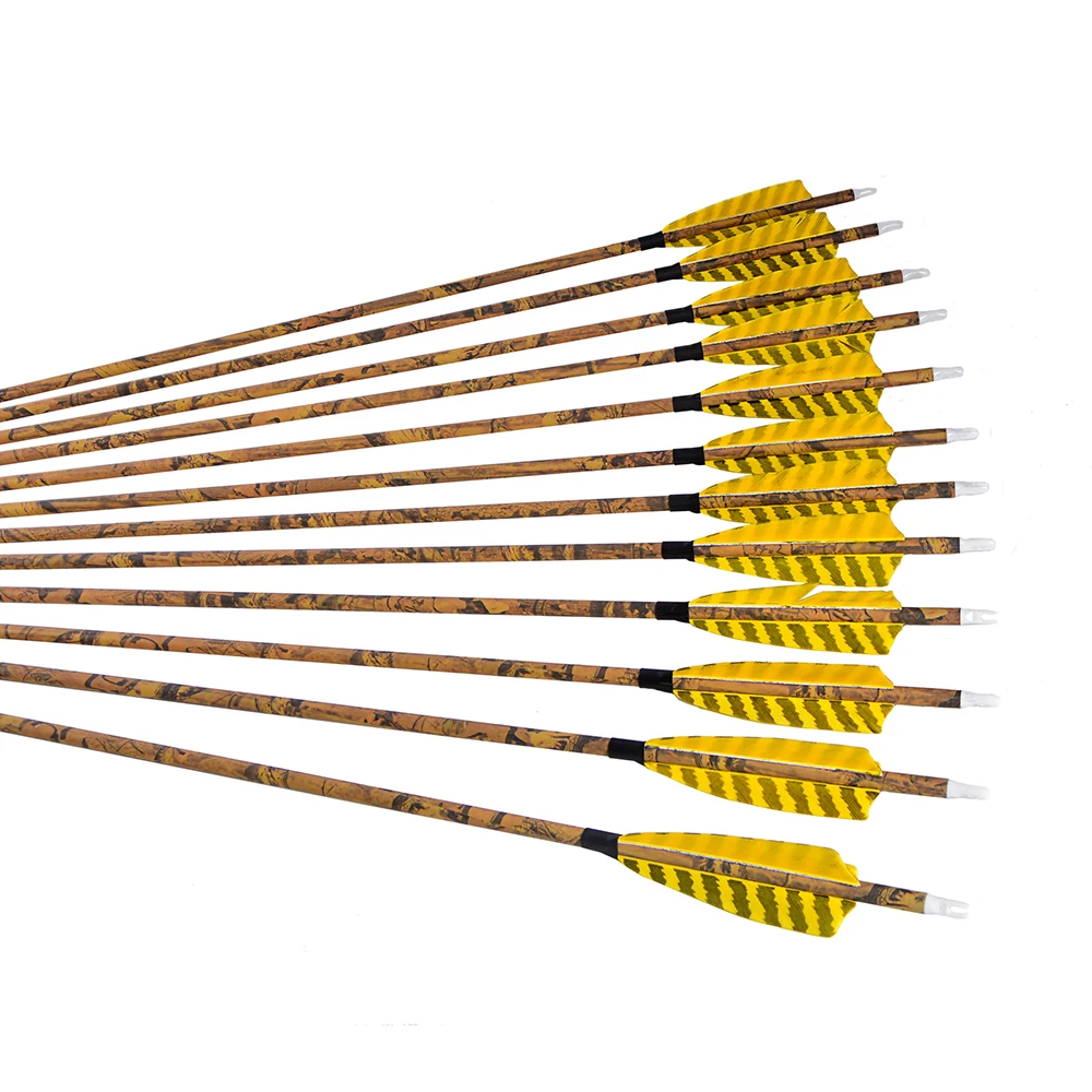 12pcs True Feather Mixed Carbon Arrow  Spine 500 Diameter 7.8 mm for Compound/Recurve Bow Archery Shooting