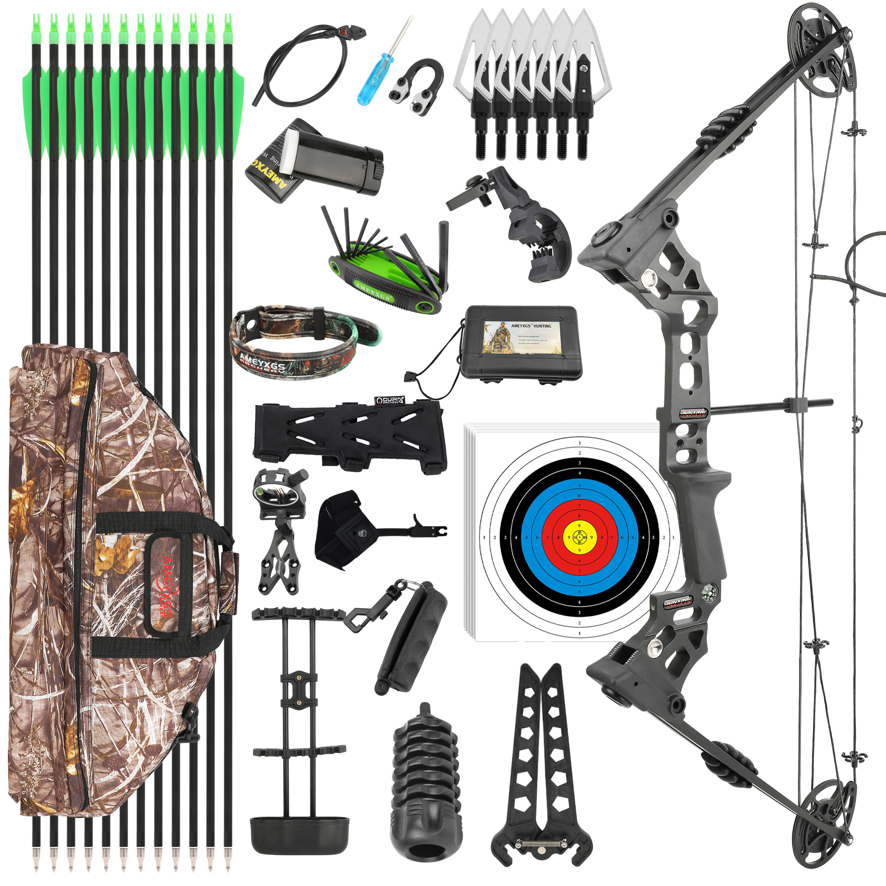 Junxing Dragon X8 Compound Bow Kit Huning 20-70lbs 320FPS RH