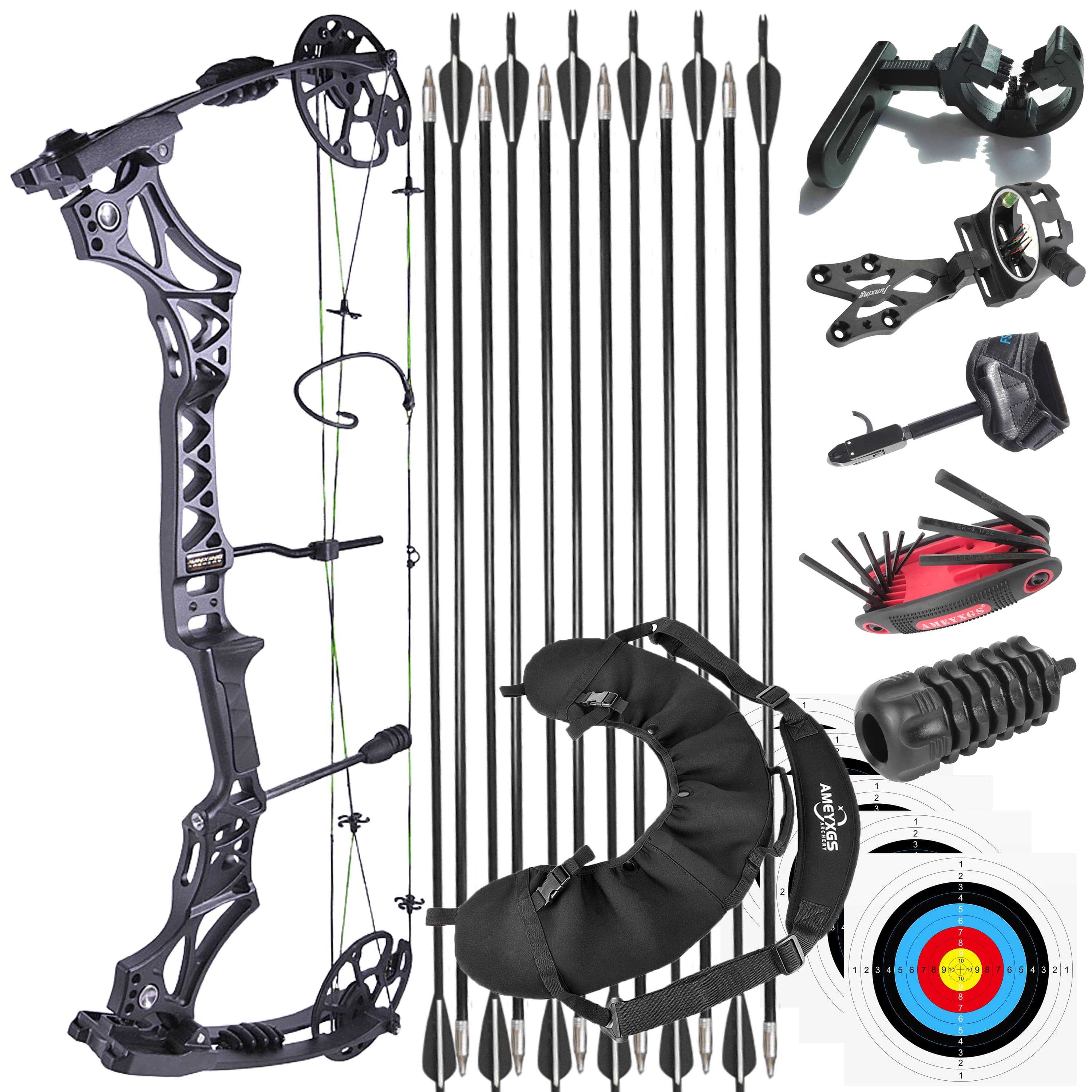 JUNXING M129 Compound Bow 30-70lb Archery Set for Adult Hunting