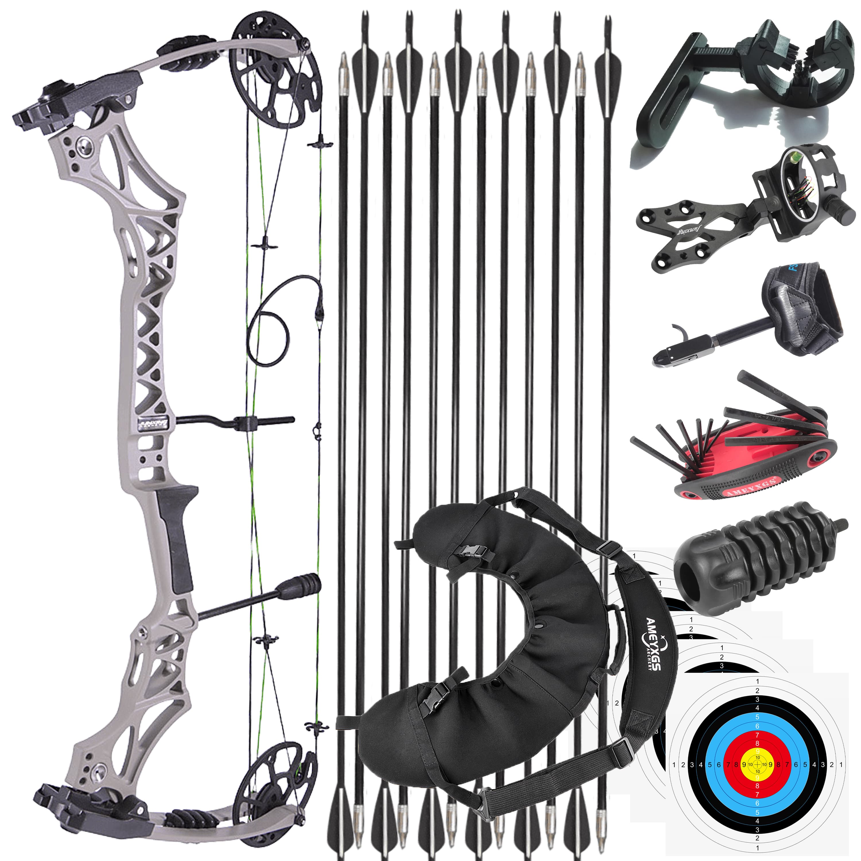 JUNXING M129 Compound Bow 30-70lb Archery Set for Adult Hunting