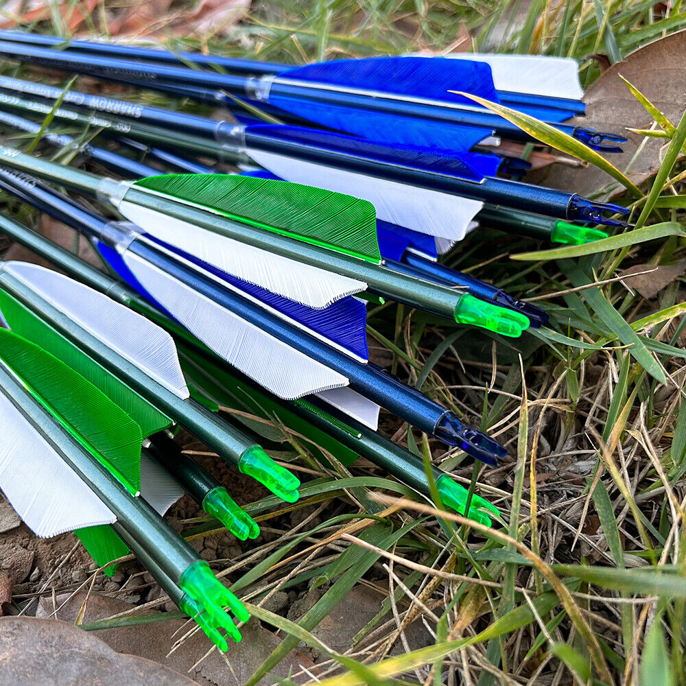 12pcs 30" Carbon Arrows Archery 4" Turkey Feather SP500 Arrowhead Bow Shooting Hunting