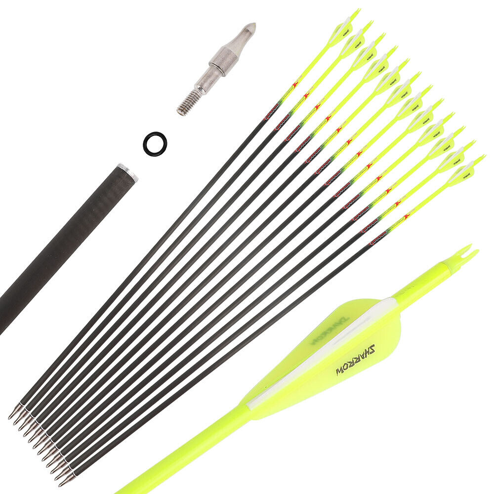 12pcs 32 inch pure carbon arrow SP300-600 blade ID6.2mm recurve bow shooting hunting