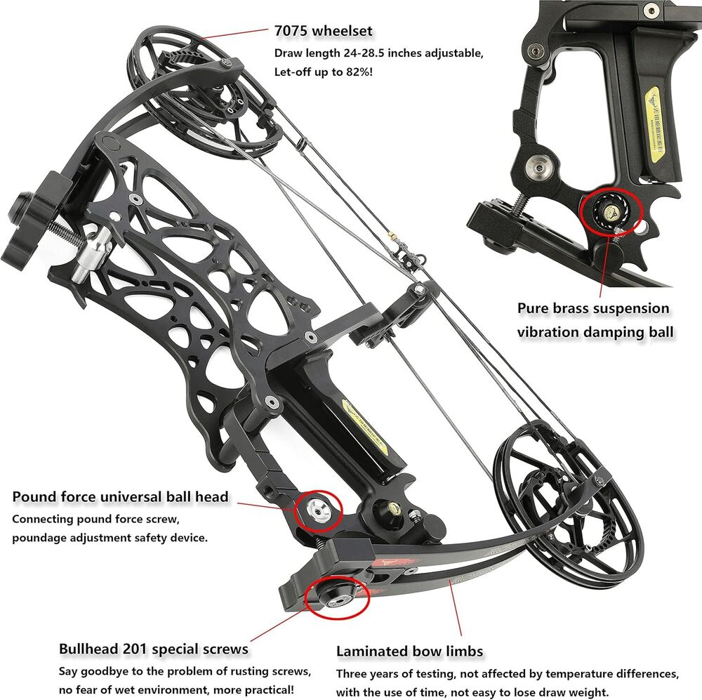 35-70lbs Compound Bow Steel Ball Arrows Dual-use Archery Hunting Fishing RH LH