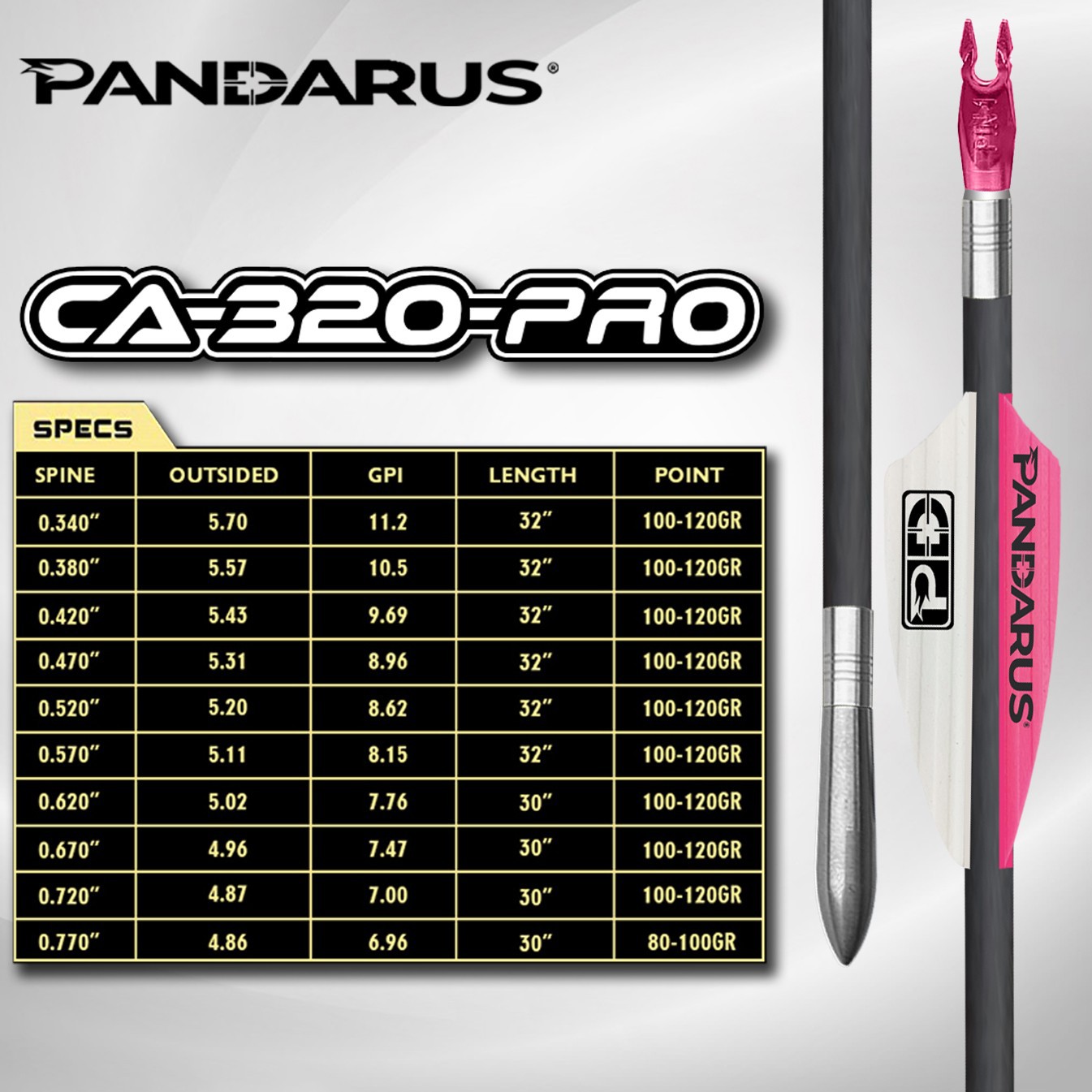 ELITE CA-320 PRO Carbon Aluminum Arrows .001