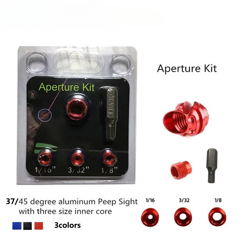 1Set Archery Compound Bow Peep Sight 45/37 Degree Aluminum Housing 1/16 3/32 1/8 Inner Core Aperture Kit Shooting Accessories