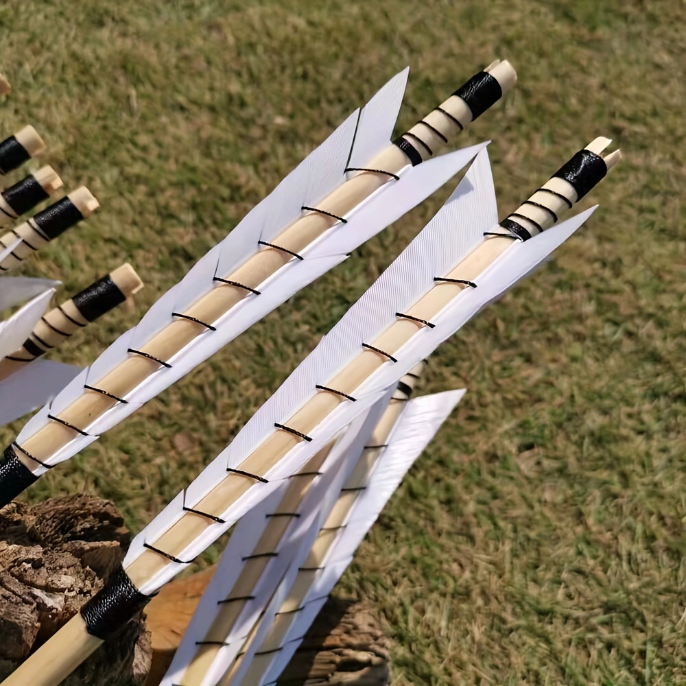 12pcs 32 Inch Traditional Wooden Arrow Feather Outdoor Long Bow, Curved Bow, 