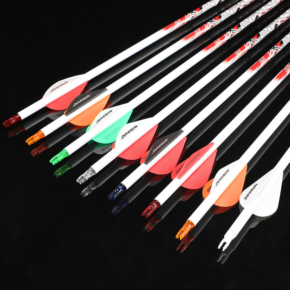 12pcs 32" Pure Carbon Arrows SP300-800 ID6.2mm Archery Recurve Bow Fields Tips Hunting