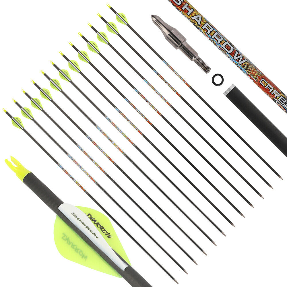 12pcs 31" Pure Carbon Arrows Archery SP250-600 Vanes Compoundbow Recurve Bow Hunting