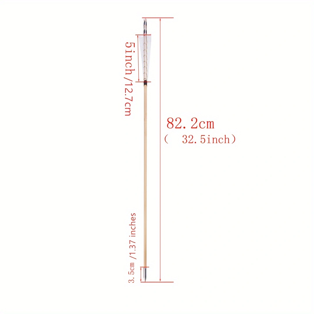 12pcs 32 Inch Traditional Wooden Arrow Feather Outdoor Long Bow, Curved Bow, 