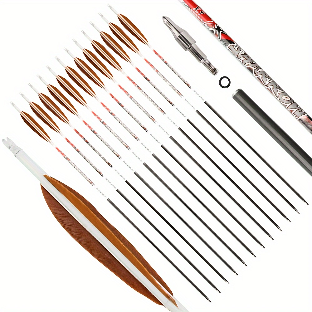  12pcs 32 Inch Pure Carbon Arrow 5 Inch Feather SP300-400 Reverse Curved Composite 