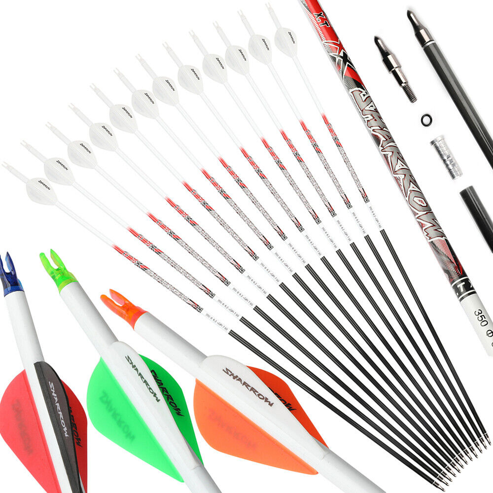 12pcs 32" Pure Carbon Arrows SP300-800 ID6.2mm Archery Recurve Bow Fields Tips Hunting