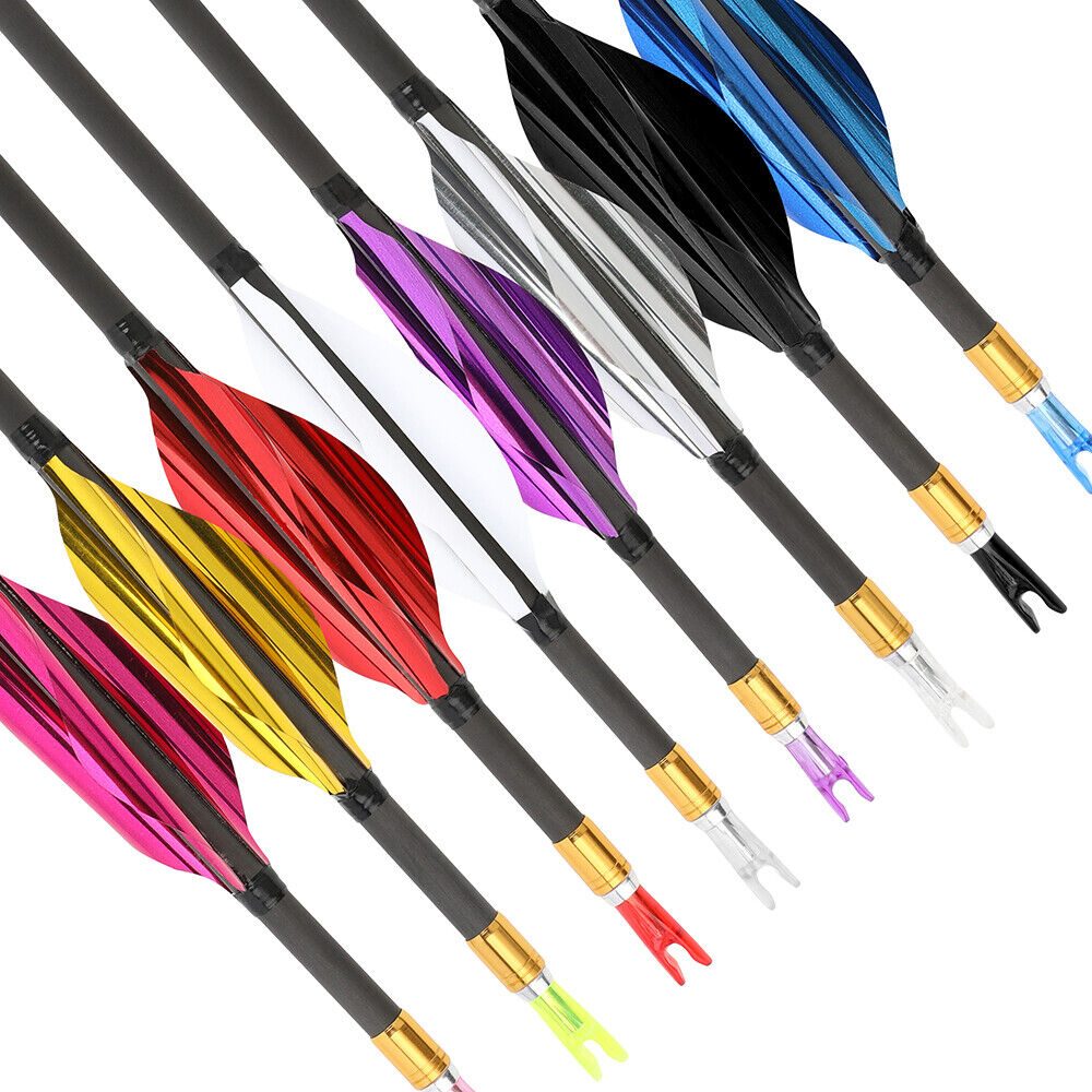 12pcs 31" Pure Carbon Arrow SP700-1000 Archery Spin Wing Vane Compound Bow Shoot .001"