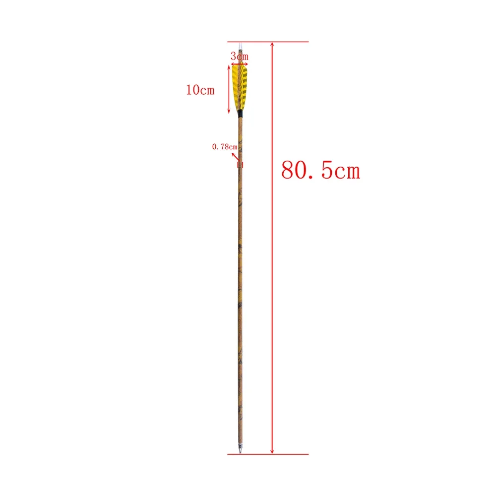 12pcs True Feather Mixed Carbon Arrow  Spine 500 Diameter 7.8 mm for Compound/Recurve Bow Archery Shooting