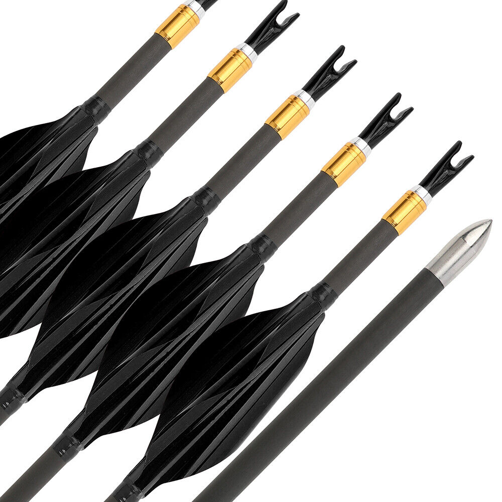 12pcs 31" Pure Carbon Arrow SP700-1000 Archery Spin Wing Vane Compound Bow Shoot .001"