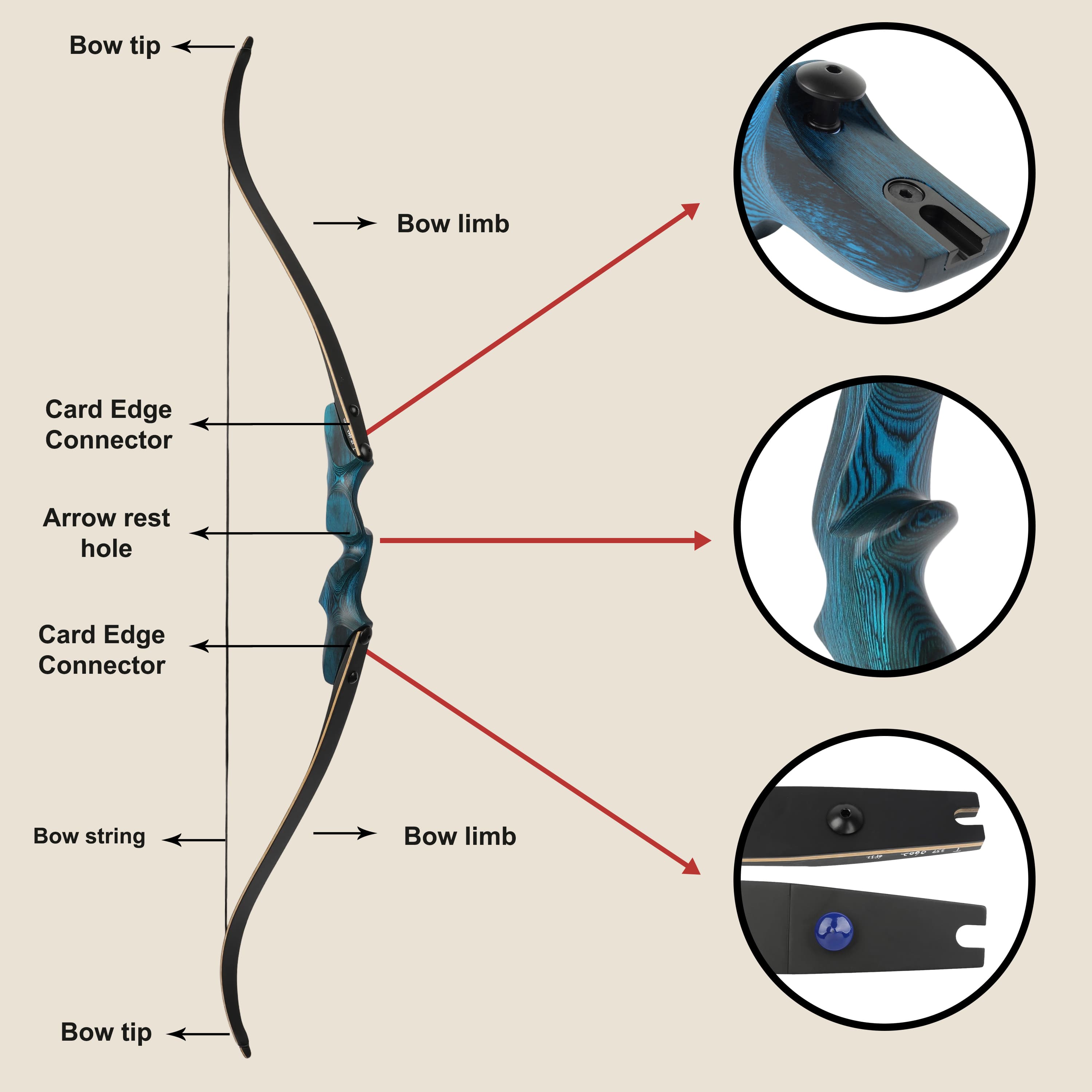 Rock Bear Recurve Bow 20-60LBS Takedown Bow Archery Hunting