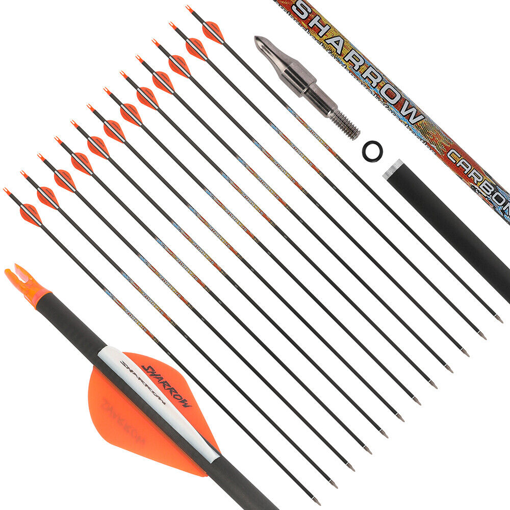 12pcs 31" Pure Carbon Arrows Archery SP250-600 Vanes Compoundbow Recurve Bow Hunting