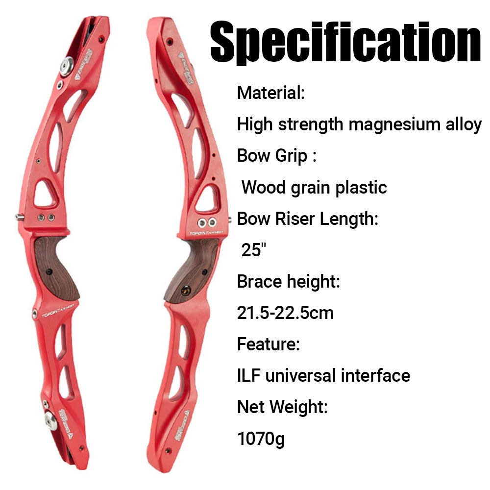 R10 25" ILF Recurve Bow Riser Aluminum Handle RH LH Wooden Grip