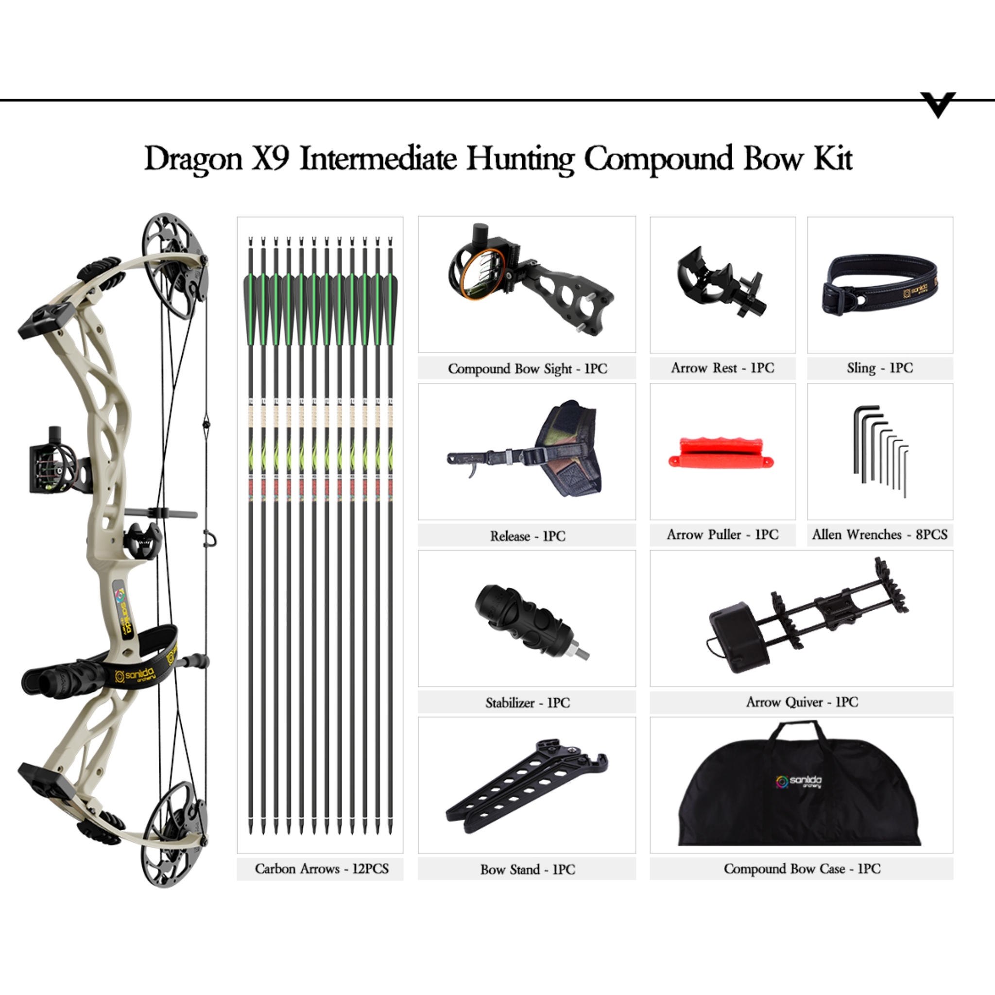 SANLIDA Dragon X9 Compound Bow Kit 0-70lb 310FPS Hunting Bow