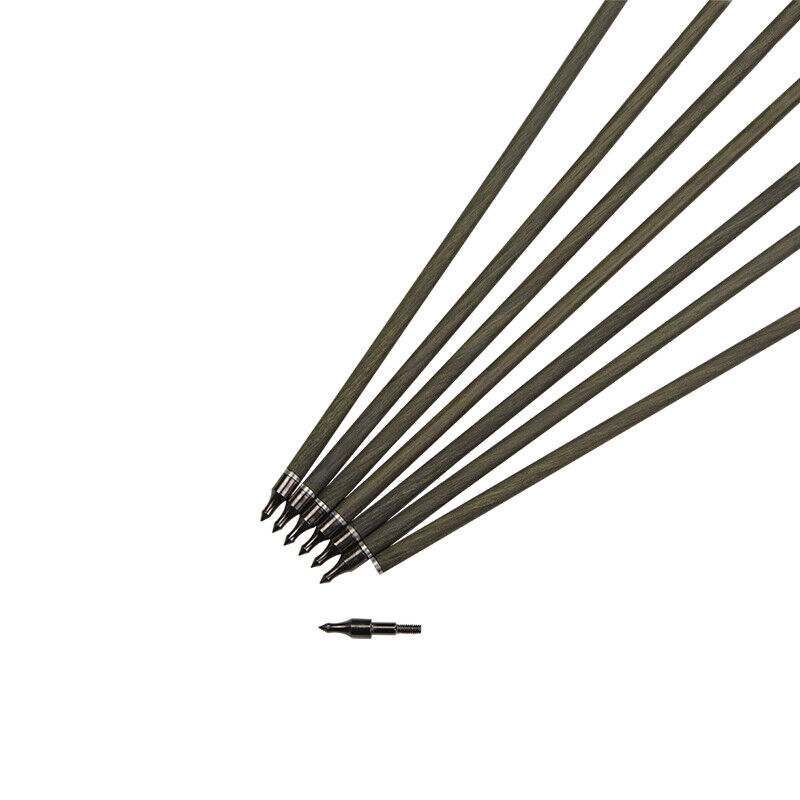 12pcs 30" Archery Pure Carbon Arrows SP350 Wood Skin Shaft Feathers Bow Target Hunting